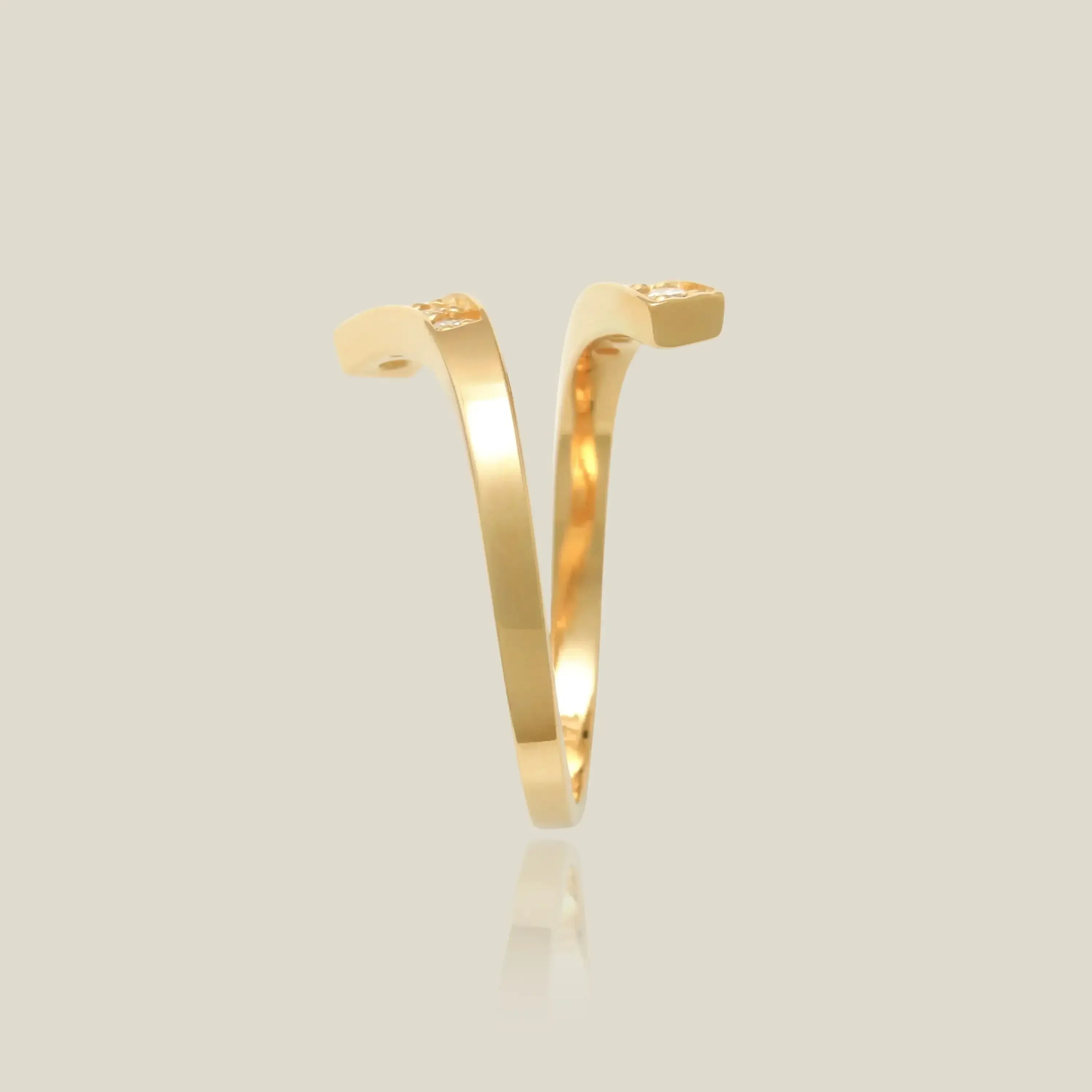 14K Solid Gold Diamond Double Bar Open Ring – Anygolds