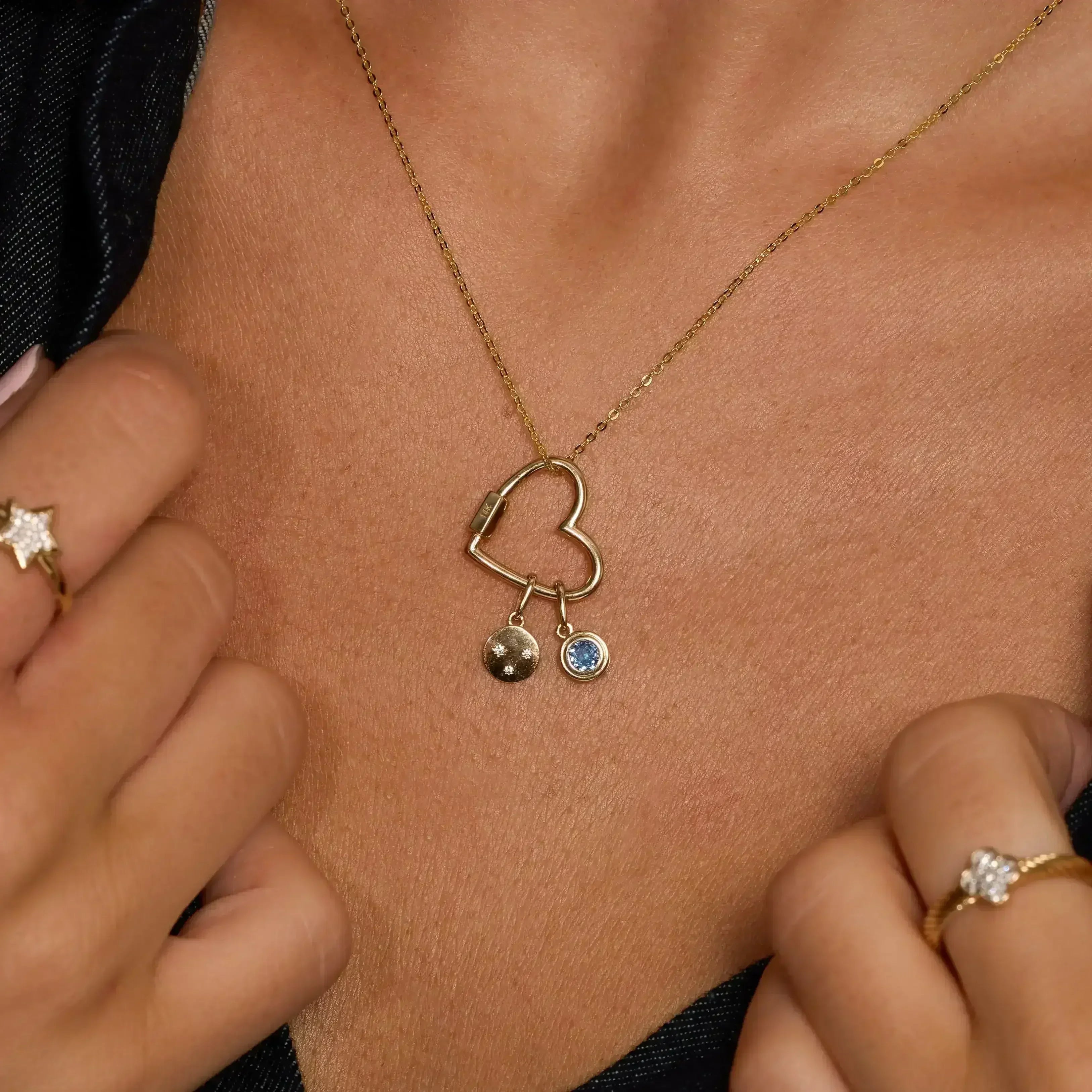 14K Solid Gold Aqua Gem Round Charm – Anygolds
