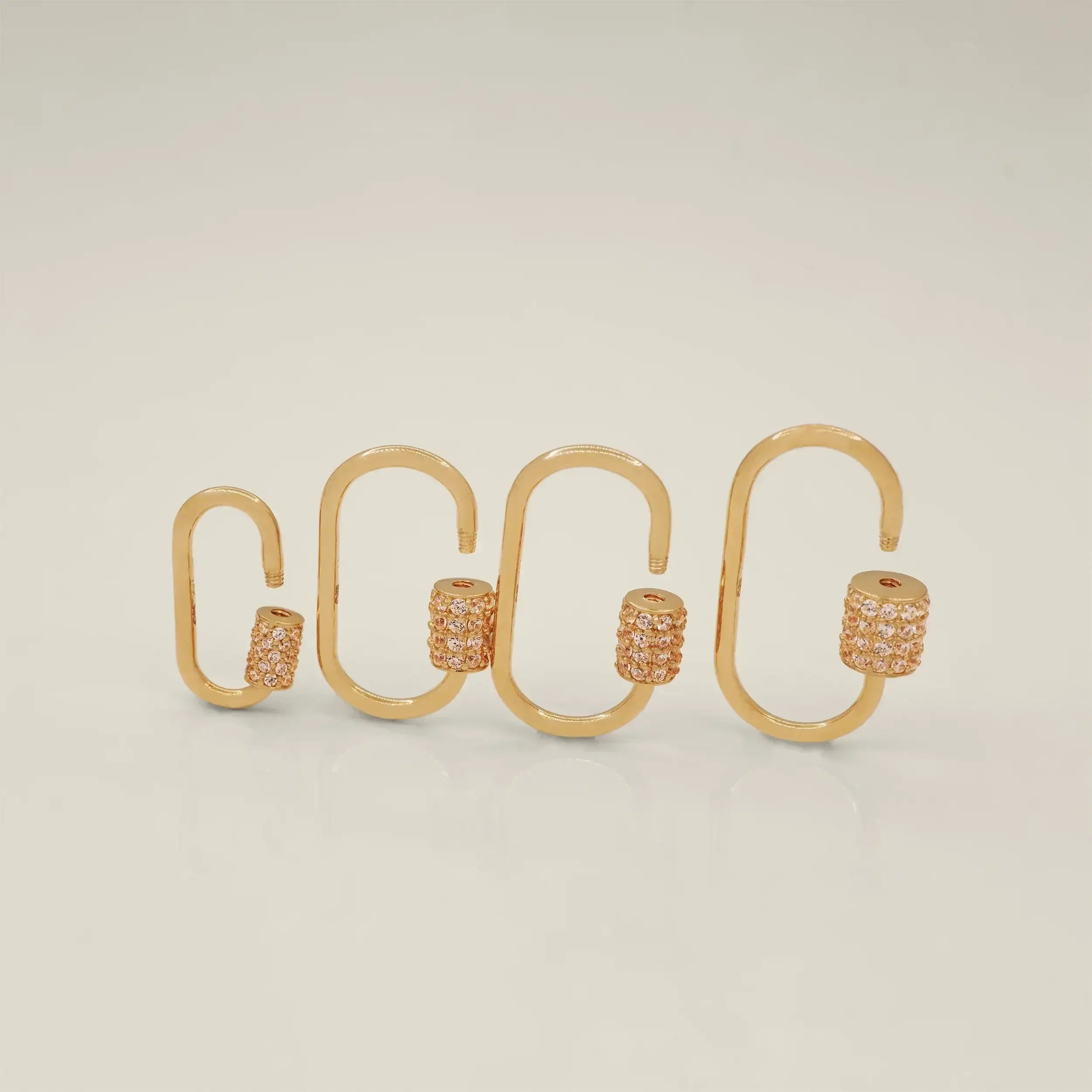 14K Solid Gold CZ Barrel Oval Carabiner Screw Connector – Anygolds