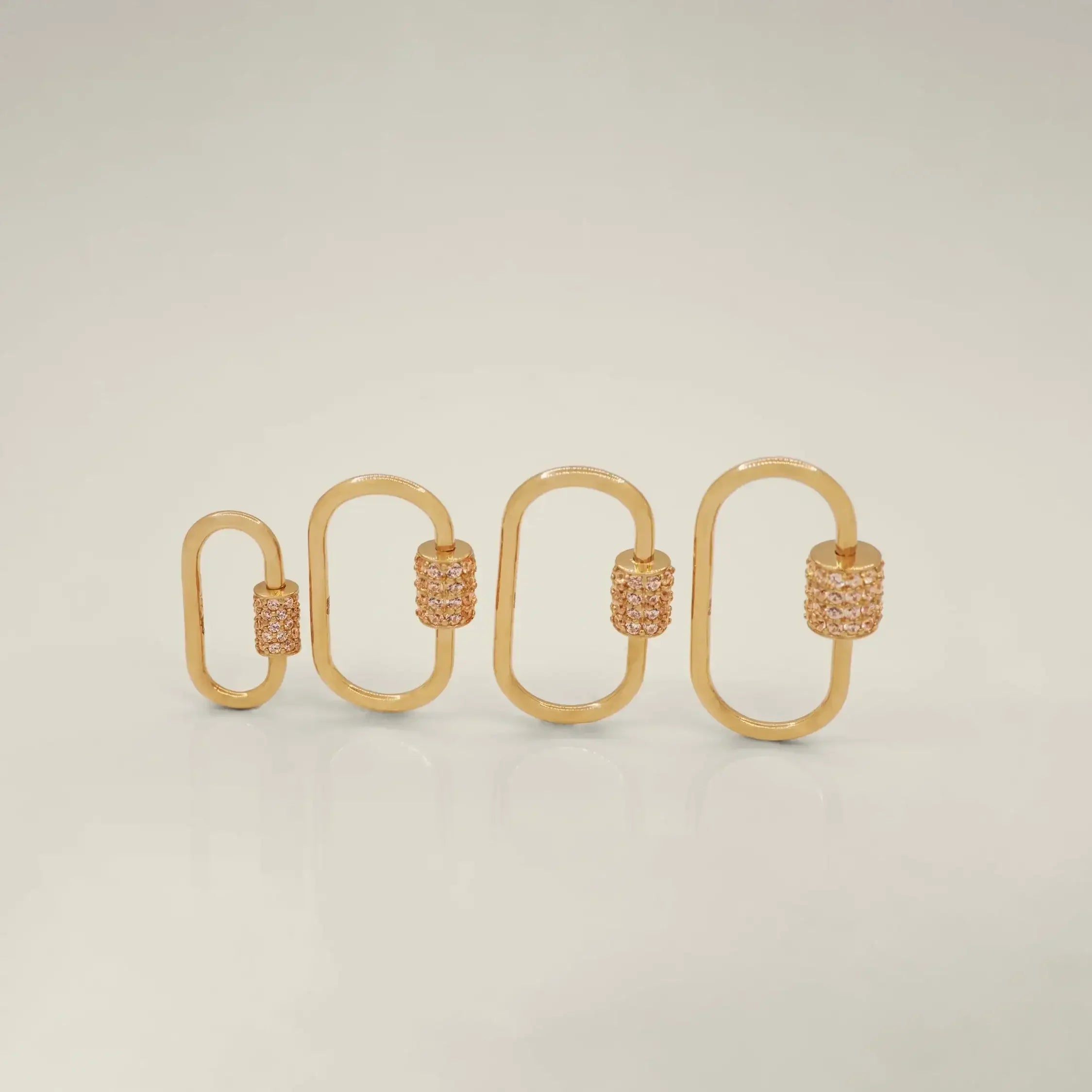 14K Solid Gold CZ Barrel Oval Carabiner Screw Connector – Anygolds