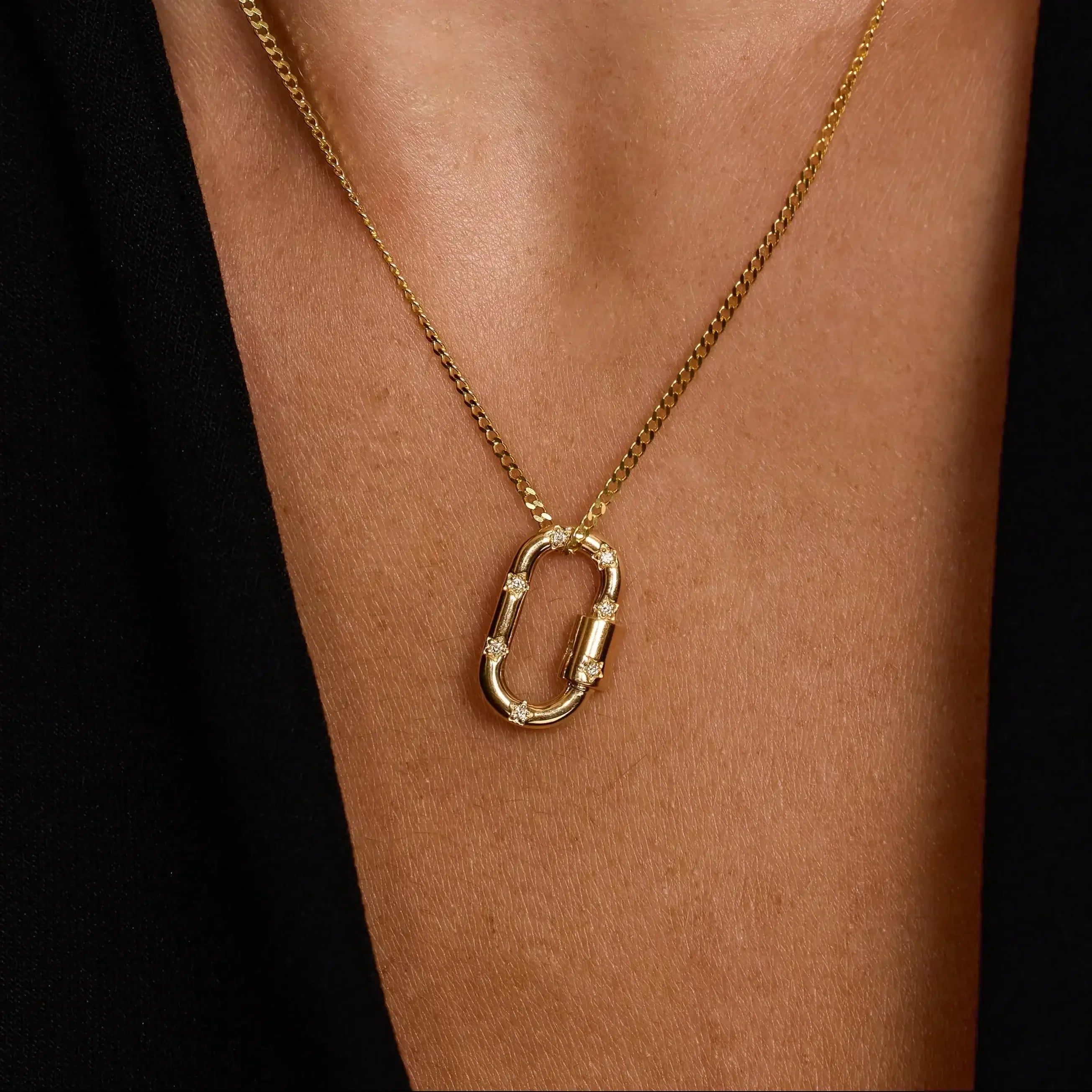 14K Solid Gold Diamond Oval Carabiner Screw Connector – Anygolds