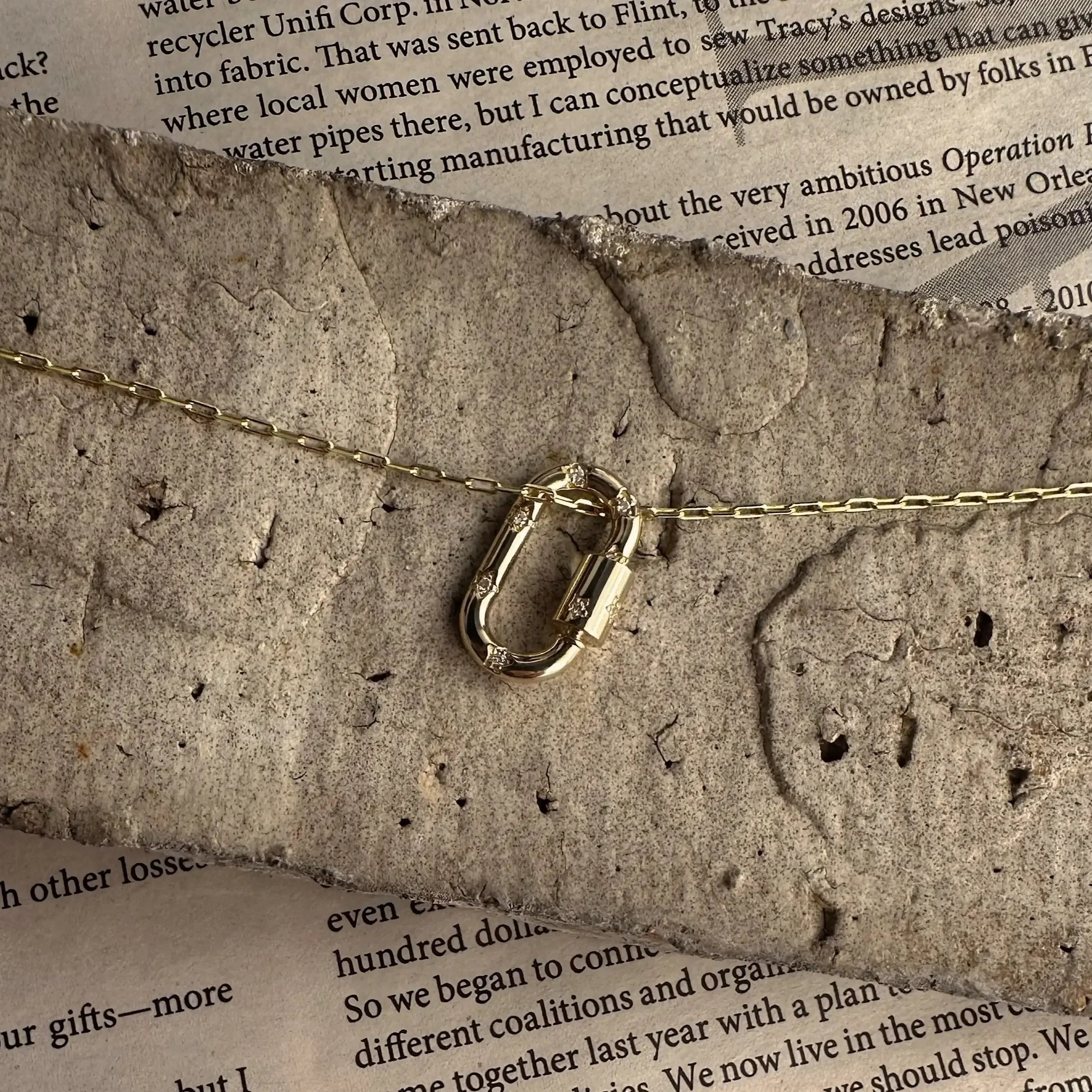 14K Solid Gold Diamond Oval Carabiner Screw Connector – Anygolds