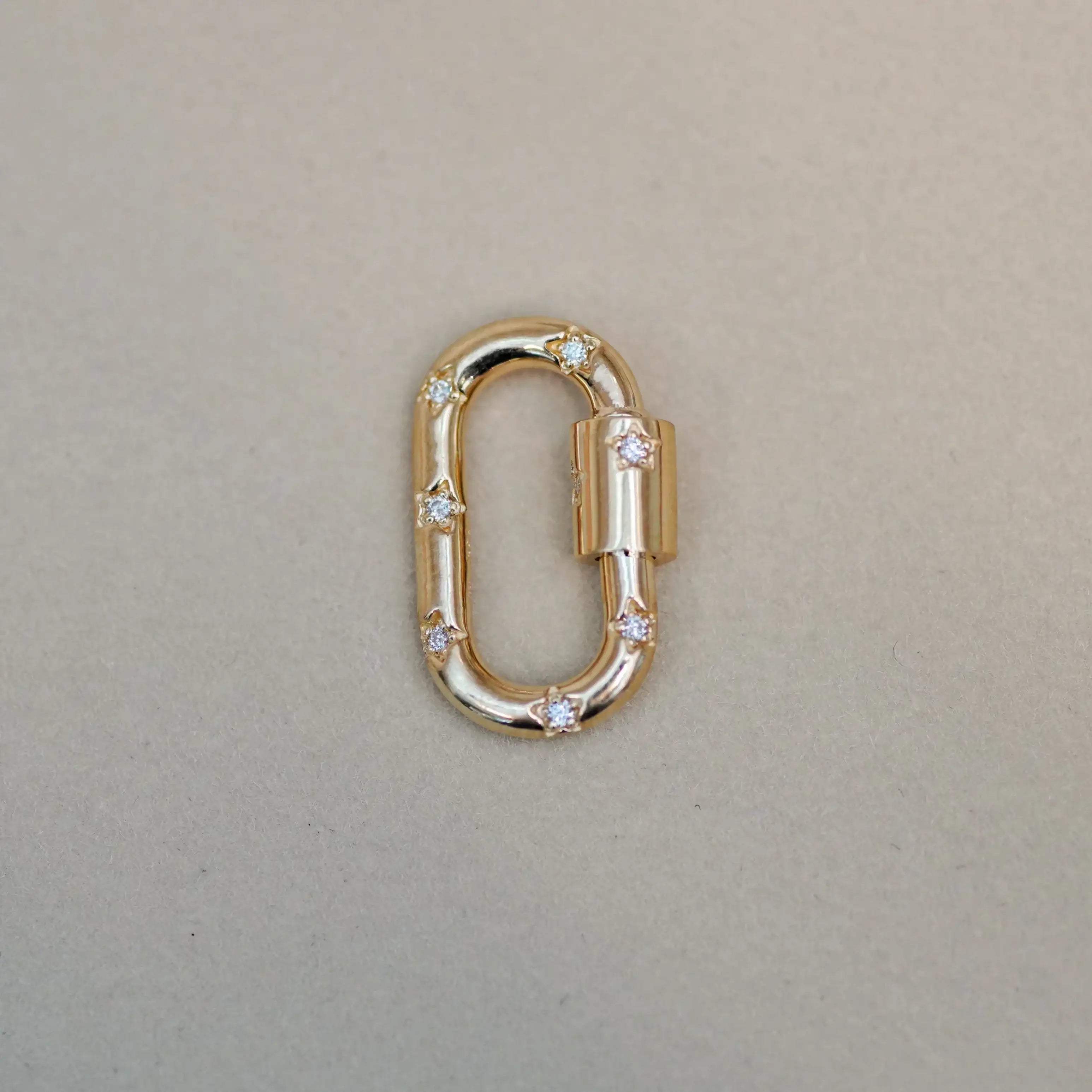 14K Solid Gold Diamond Oval Carabiner Screw Connector – Anygolds