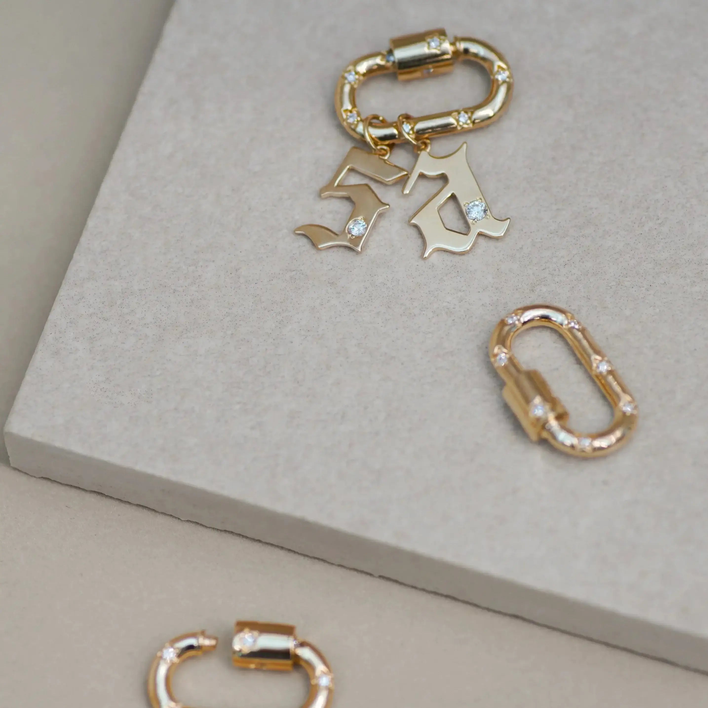 14K Solid Gold Diamond Oval Carabiner Screw Connector – Anygolds