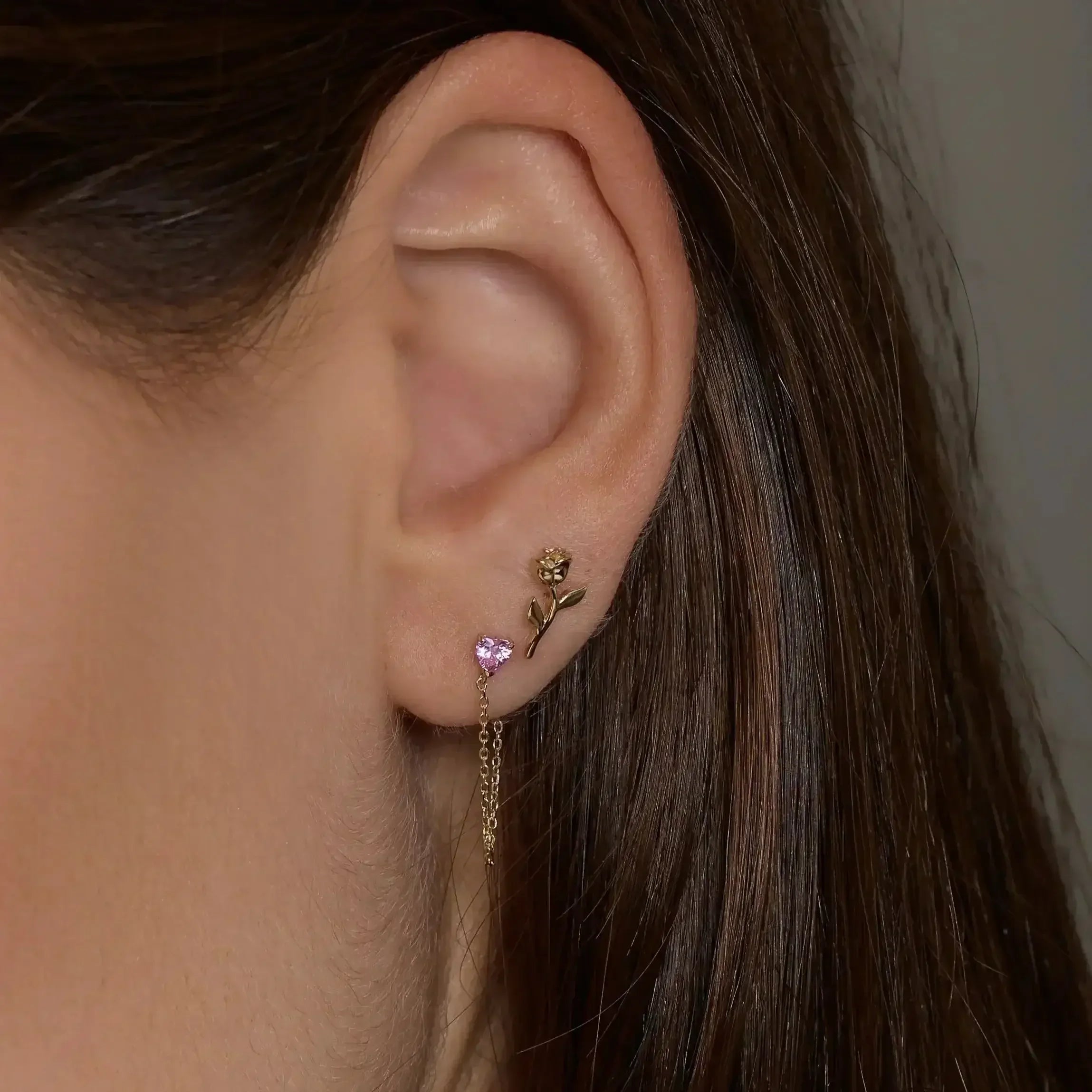 14K Solid Gold Petal Rose Stud Earrings – Anygolds