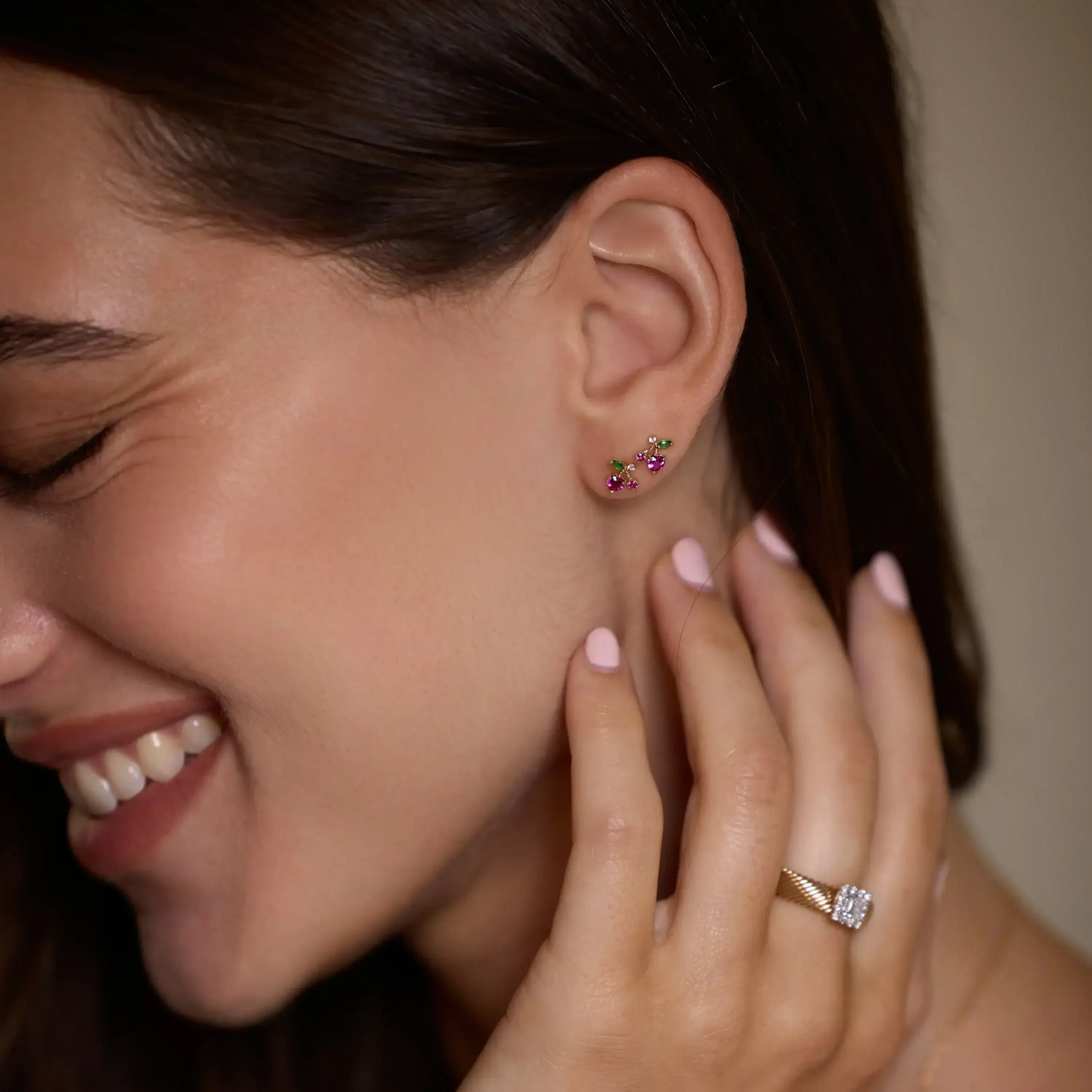14K Solid Gold Cherry Gem Stud Earrings – Anygolds