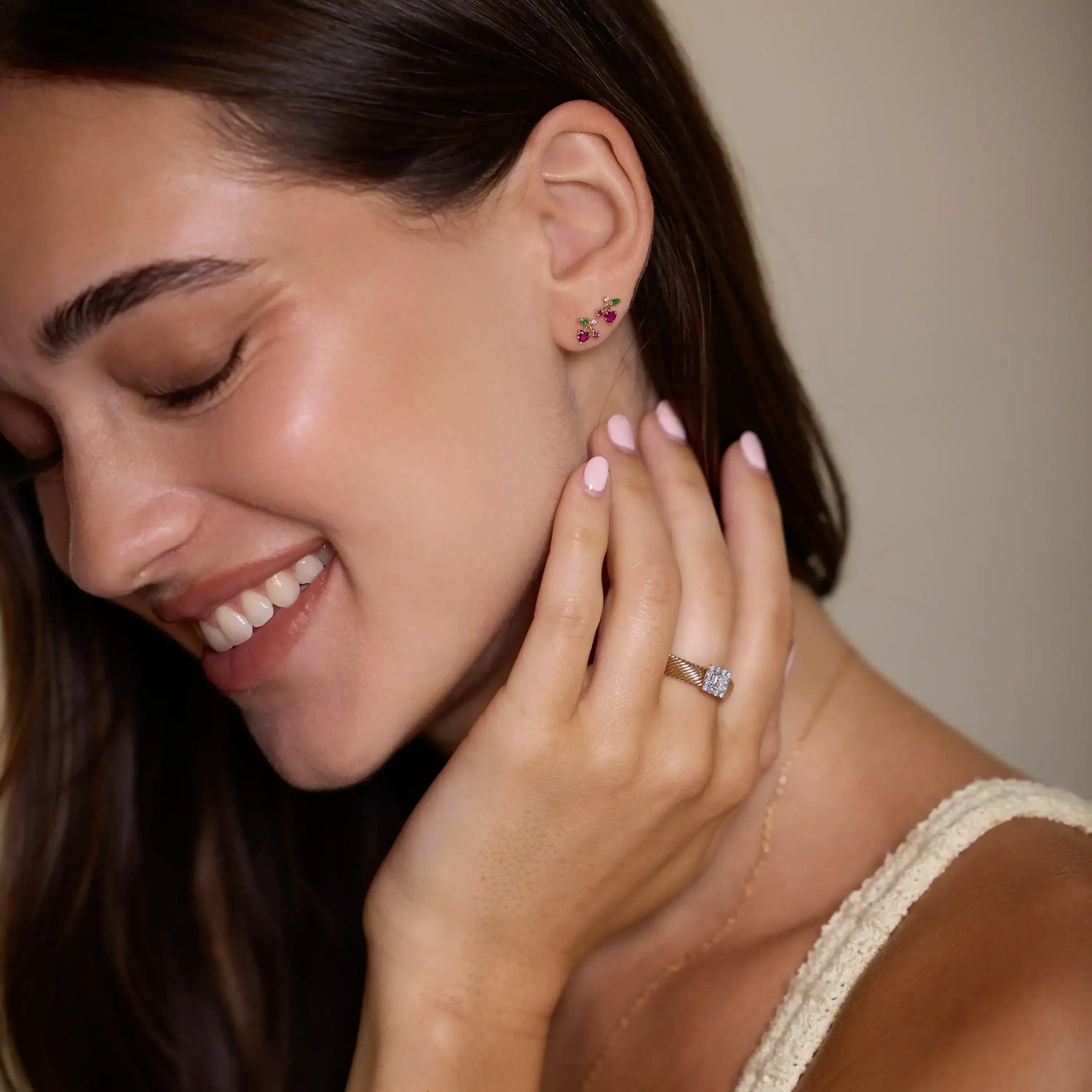 14K Solid Gold Cherry Gem Stud Earrings – Anygolds