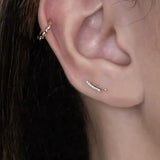 14K Solid Gold Curved CZ Bar Stud – Anygolds