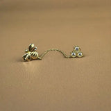 14K Solid Gold Bee & Honeycomb Double Chain Stud Earring – Anygolds