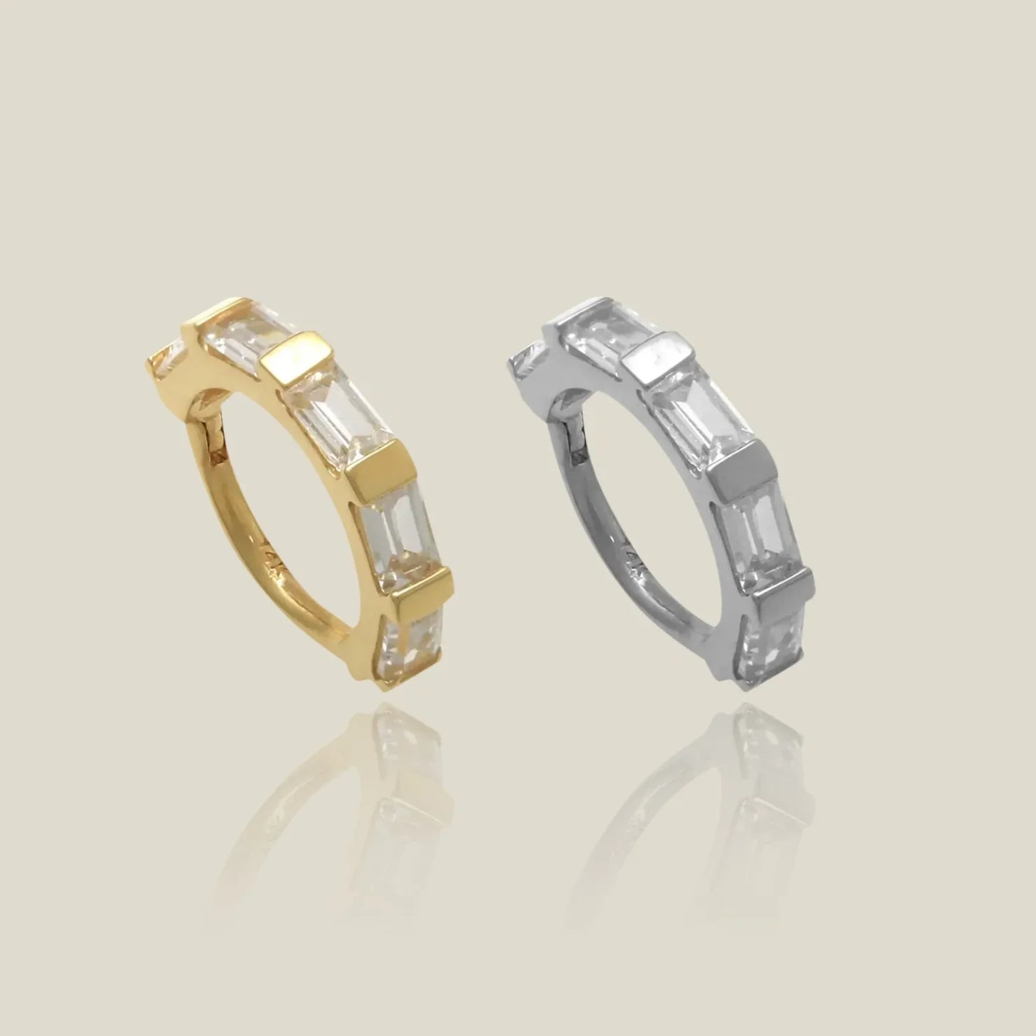 14K Solid Gold Straight Baguette Clicker Hoop – Anygolds