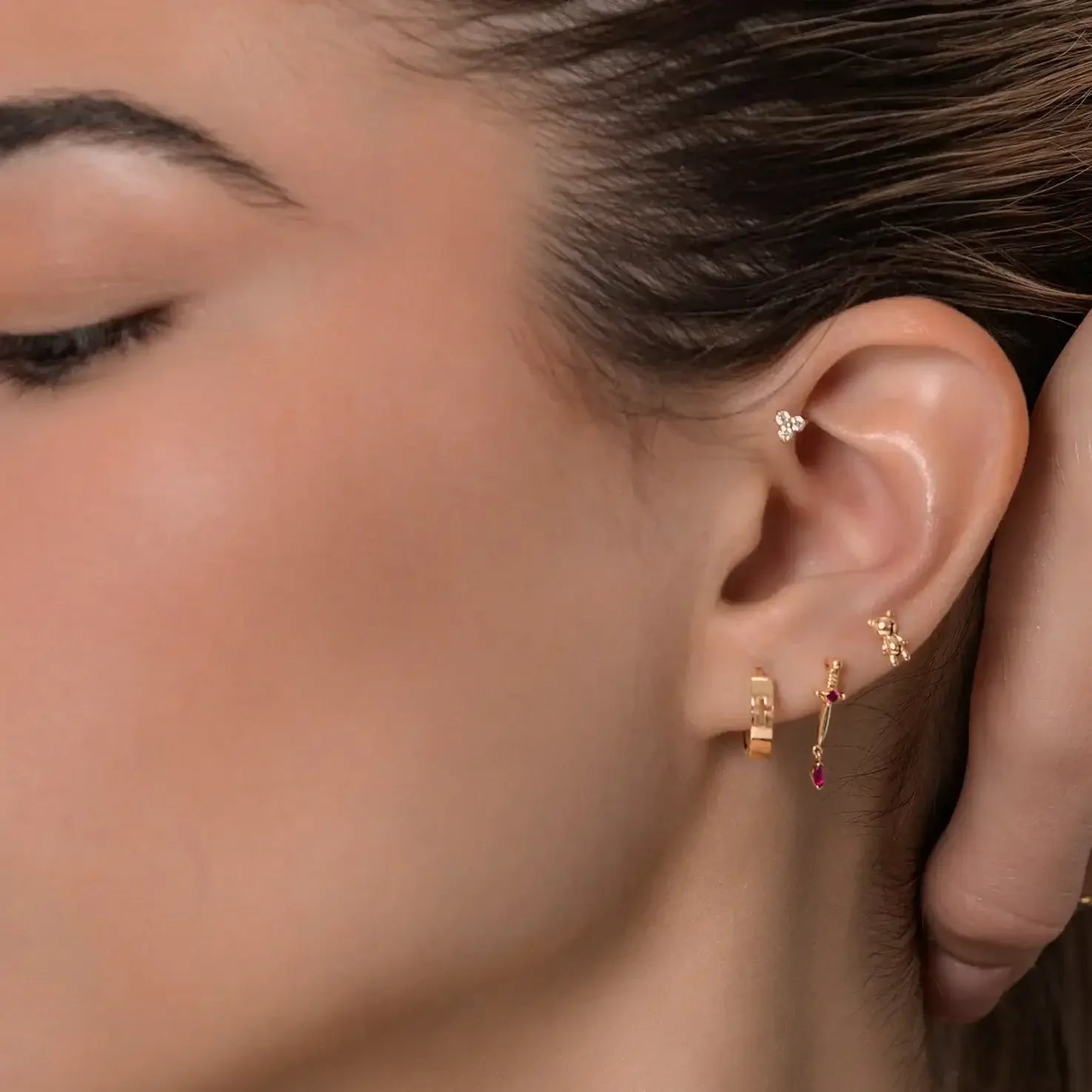 14K Solid Gold Engraved Cross Huggie Hoop Earrings – Anygolds