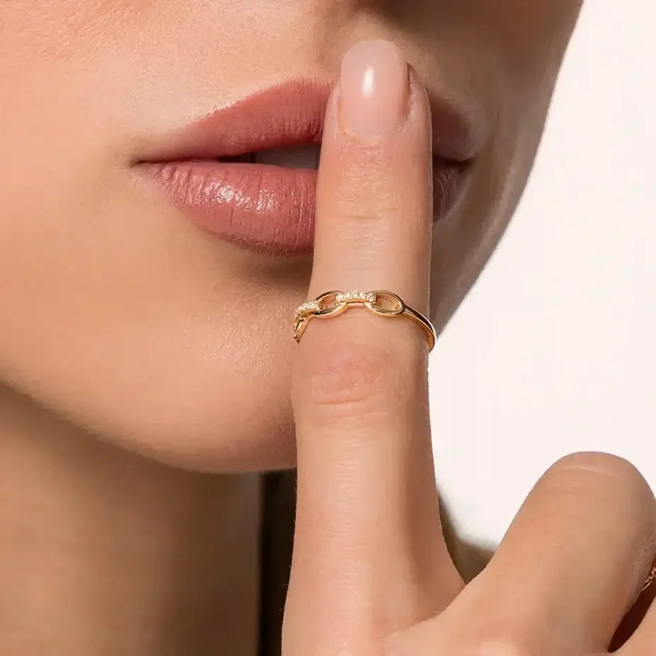 14K Solid Gold Diamond Chain Link Ring – Anygolds