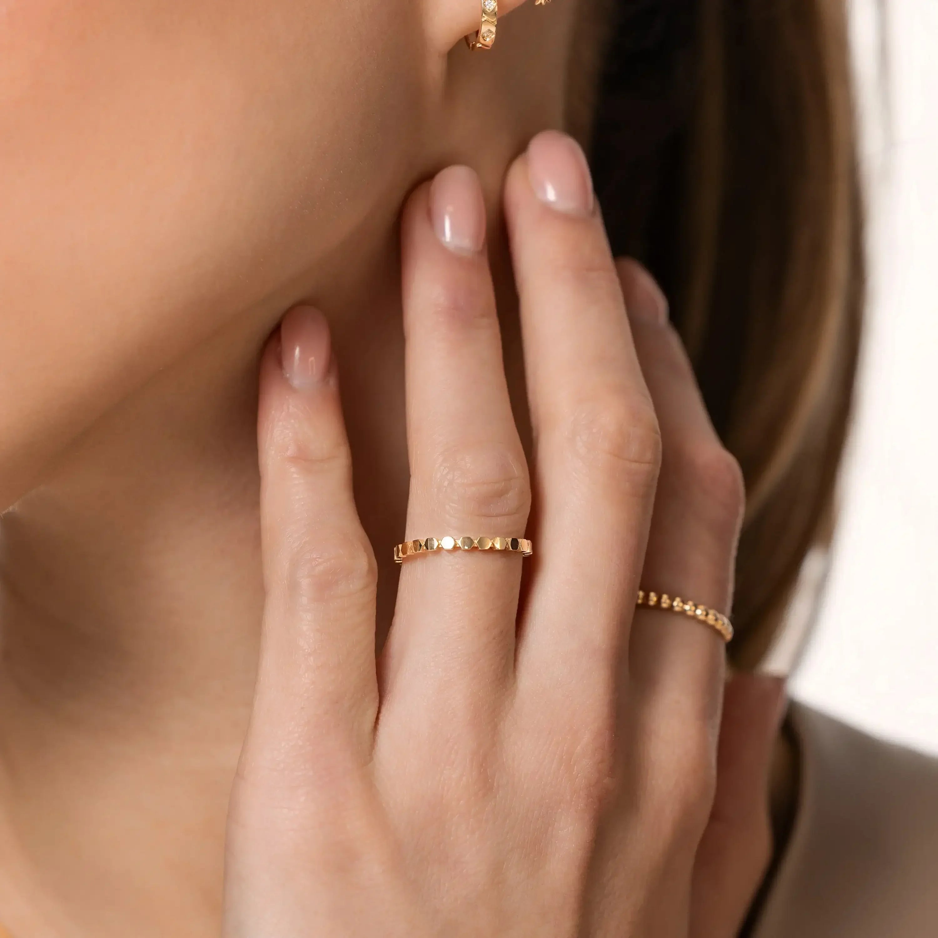 14K Solid Gold Hexagon Band Ring – Anygolds
