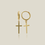 14K Solid Gold Plain Cross Drop Earrings – Anygolds
