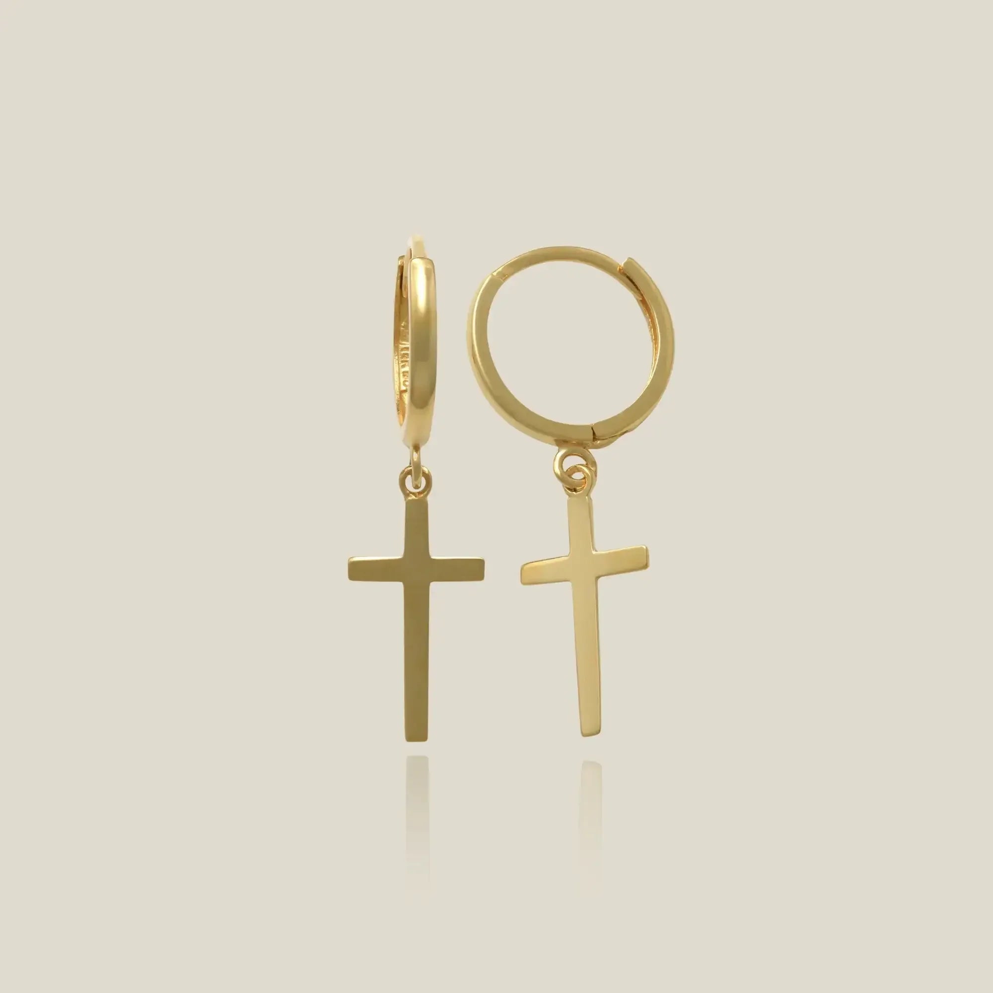 14K Solid Gold Plain Cross Drop Earrings – Anygolds