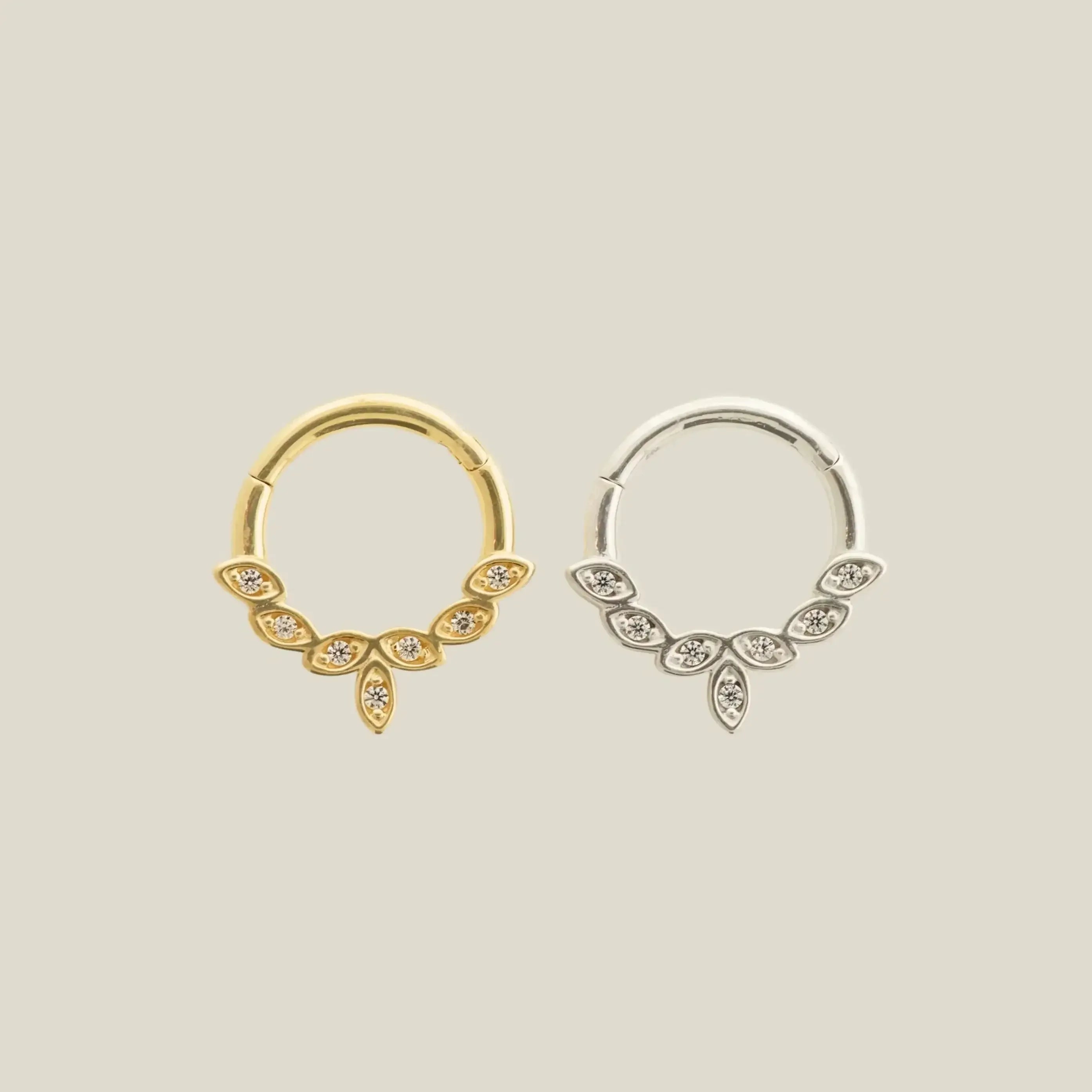 14K Solid Gold CZ Laurel Leaf Clicker Hoop – Anygolds