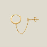 14K Solid Gold CZ Hoop with Chain Double Stud Earring – Anygolds
