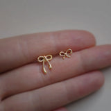 14K Solid Gold String Bow Ribbon Stud – Anygolds