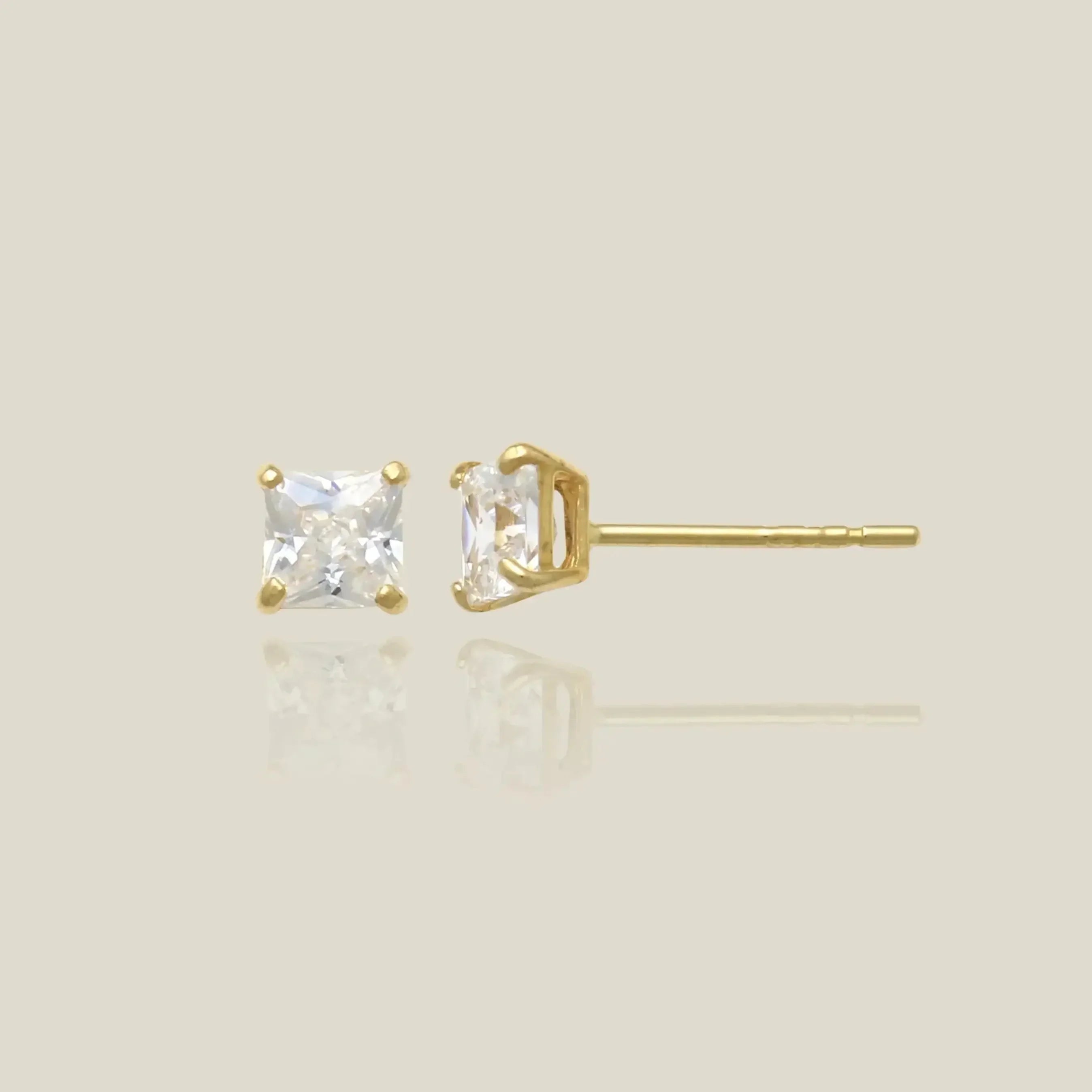 14K Solid Gold CZ Square Stud Earrings – Anygolds