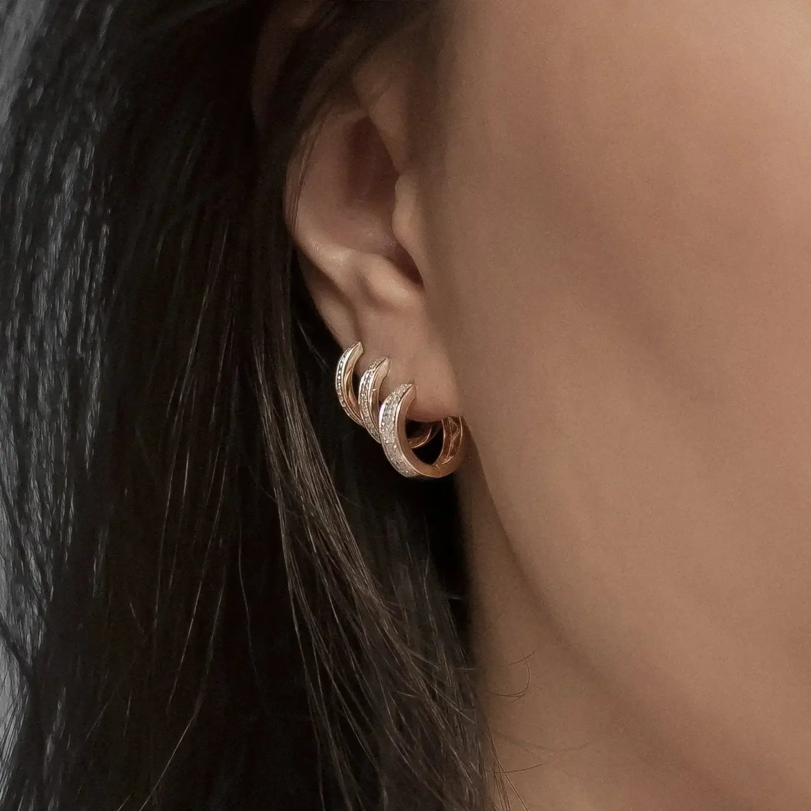 14K Solid Gold Multiple-Row Diamond Hoop Earrings – Anygolds