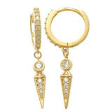 14K Solid Gold CZ Spike Round Drop Huggie Earring (Pair, Single) – Anygolds