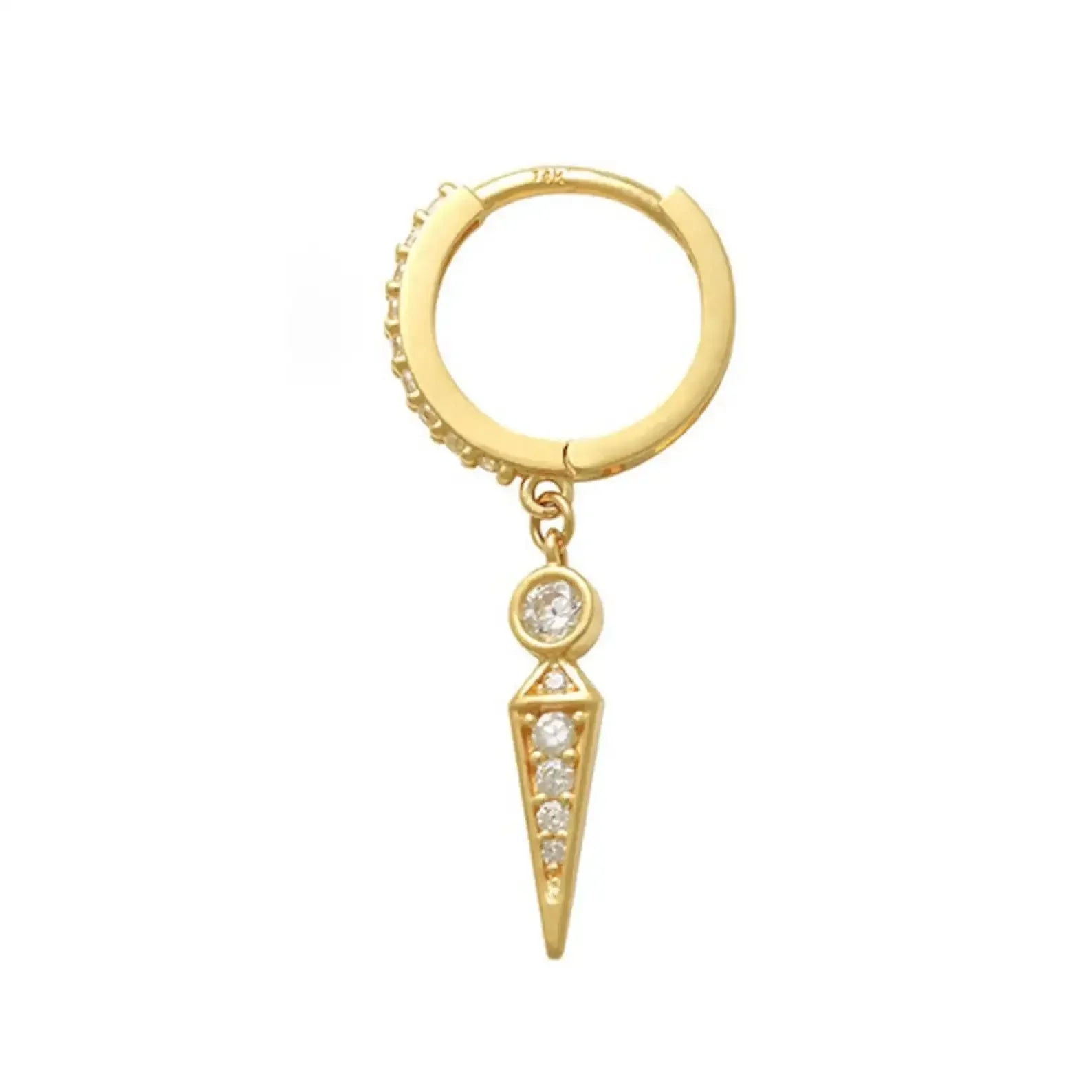 14K Solid Gold CZ Spike Round Drop Huggie Earring (Pair, Single) – Anygolds