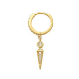 14K Solid Gold CZ Spike Round Drop Huggie Earring (Pair, Single) – Anygolds