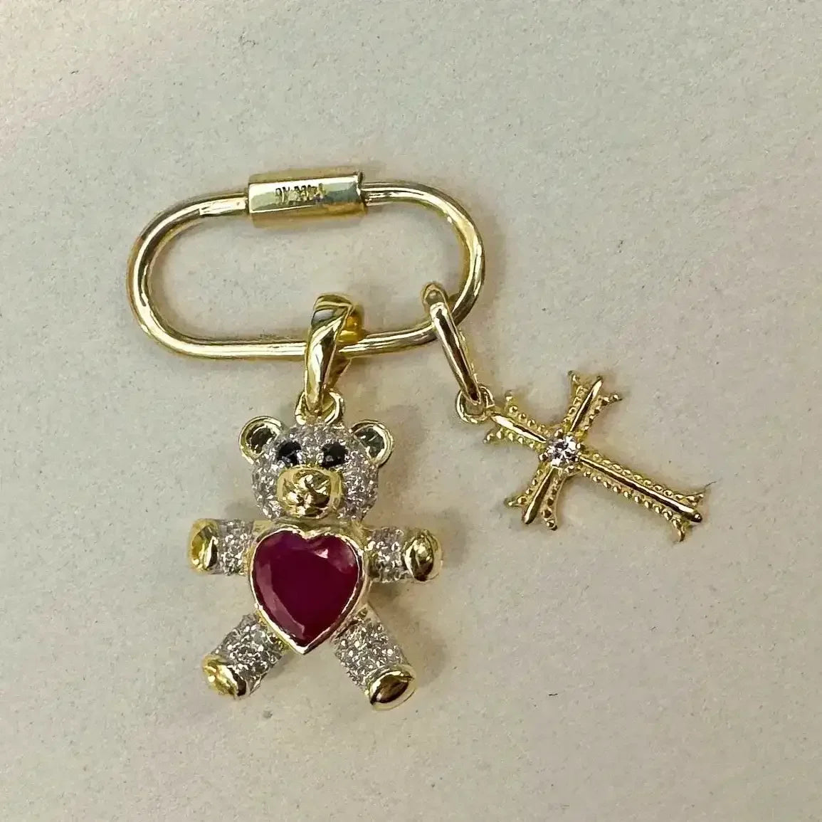 14K Solid Gold Diamond Heart Teddy Bear Pendant – Anygolds