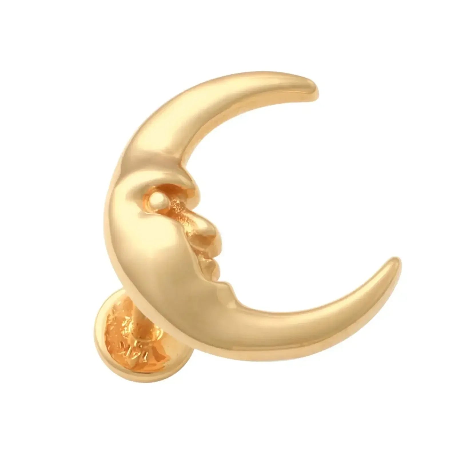 14K Solid Gold Crescent Moon Face Stud – Anygolds