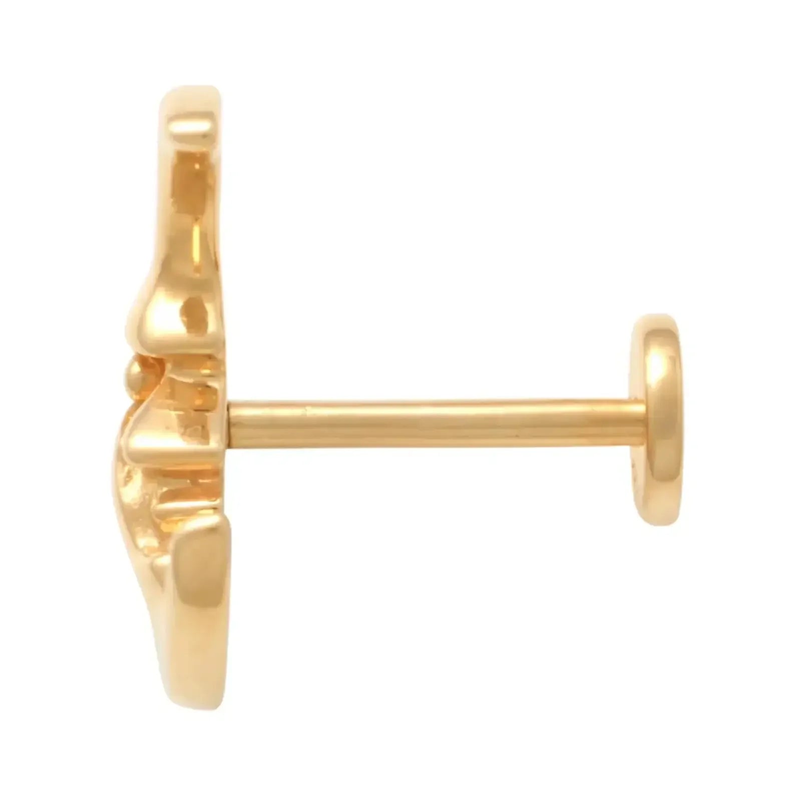 14K Solid Gold Crescent Moon Face Stud – Anygolds