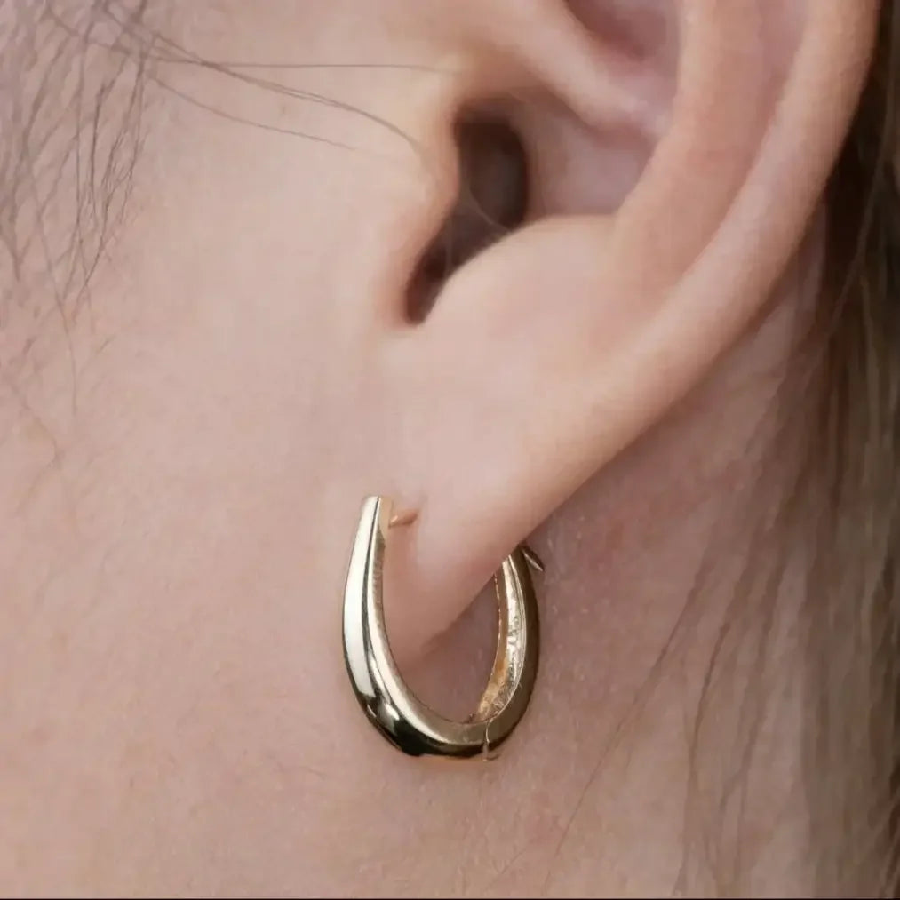 14K Solid Gold Oval Bold Hoop Earrings – Anygolds