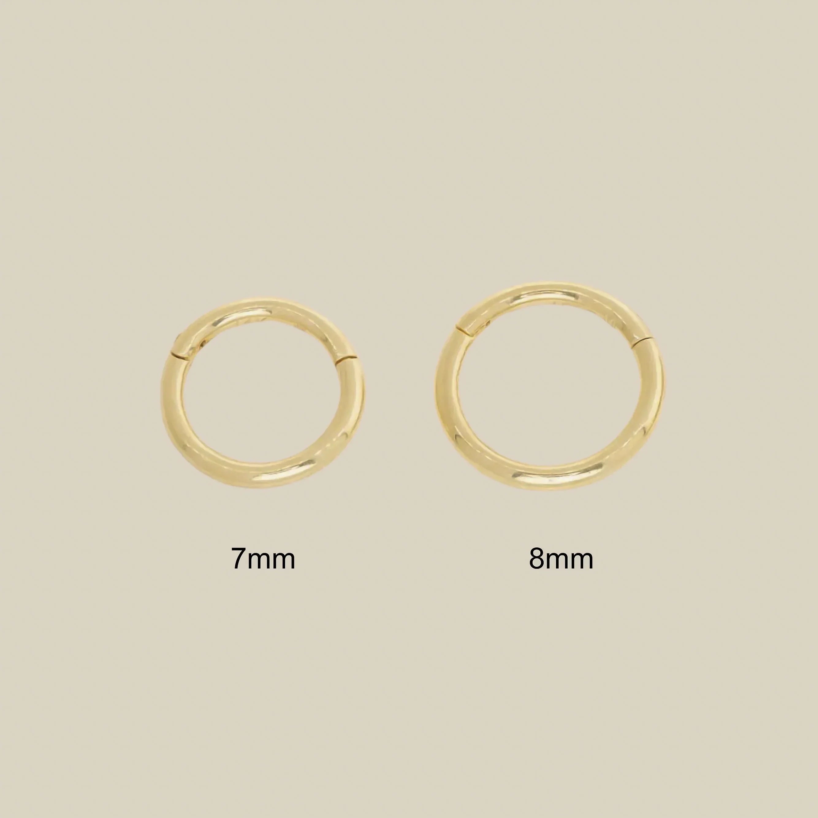 14K Solid Gold Plain Clicker Hoop Ring - 16G, 18G