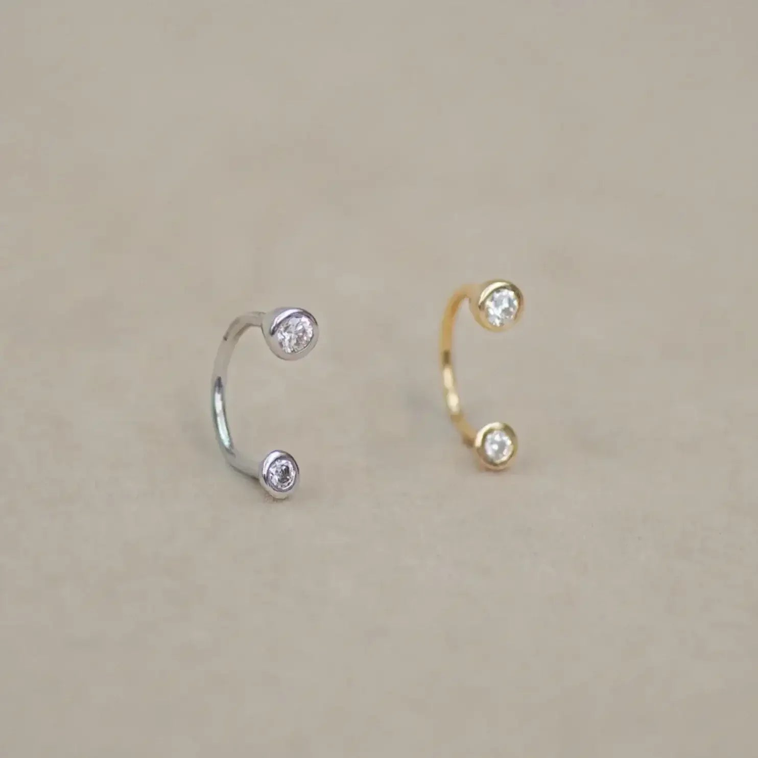 14K Solid Gold Bezel Diamond Horseshoe Hoop – Anygolds