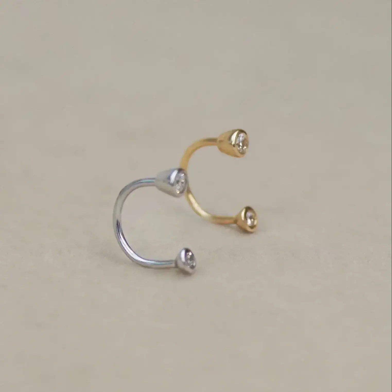 14K Solid Gold Bezel Diamond Horseshoe Hoop – Anygolds