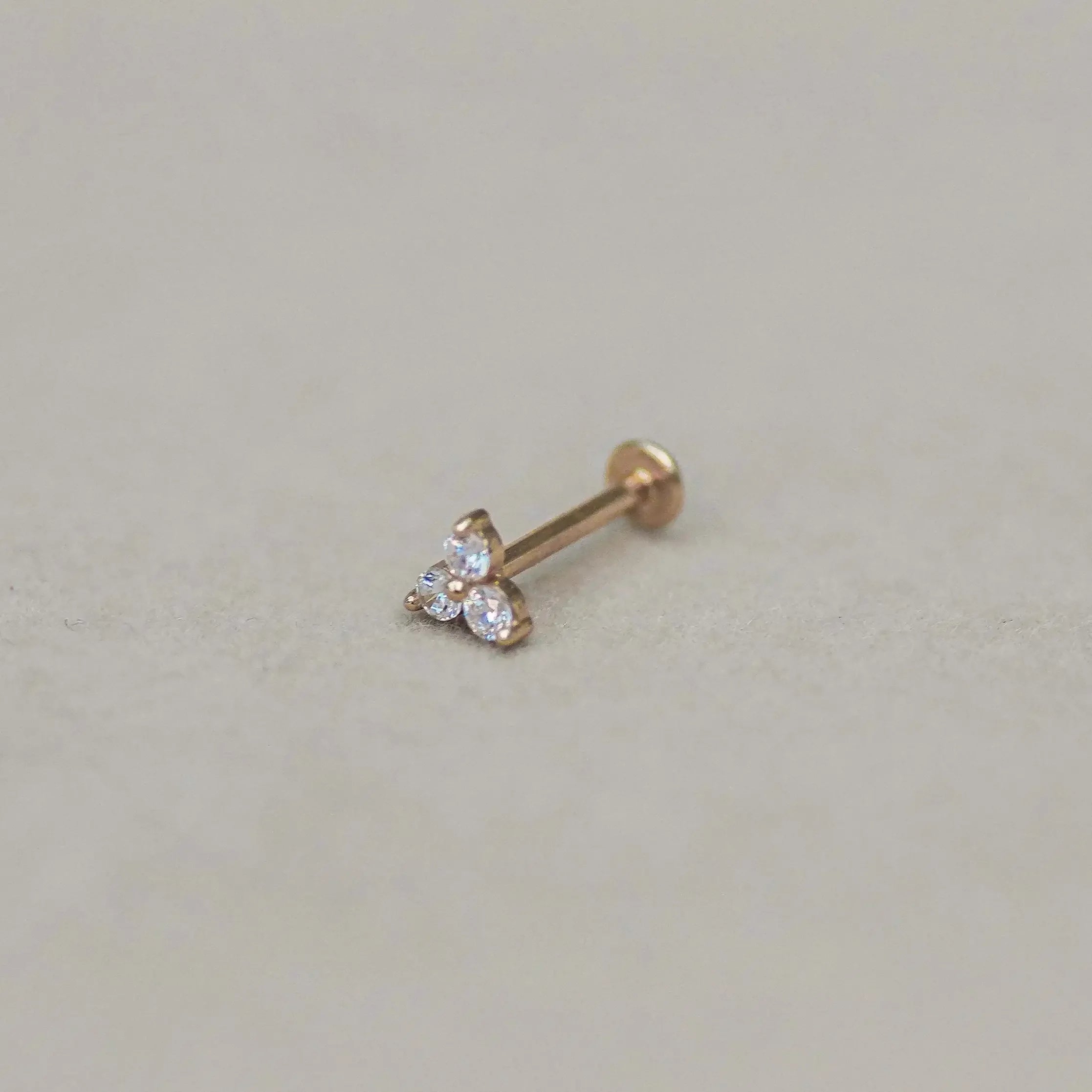 14K Solid Gold Trinity Lotus CZ Stud – Anygolds
