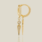 14K Solid Gold CZ Spike Round Drop Huggie Earring (Pair, Single) – Anygolds