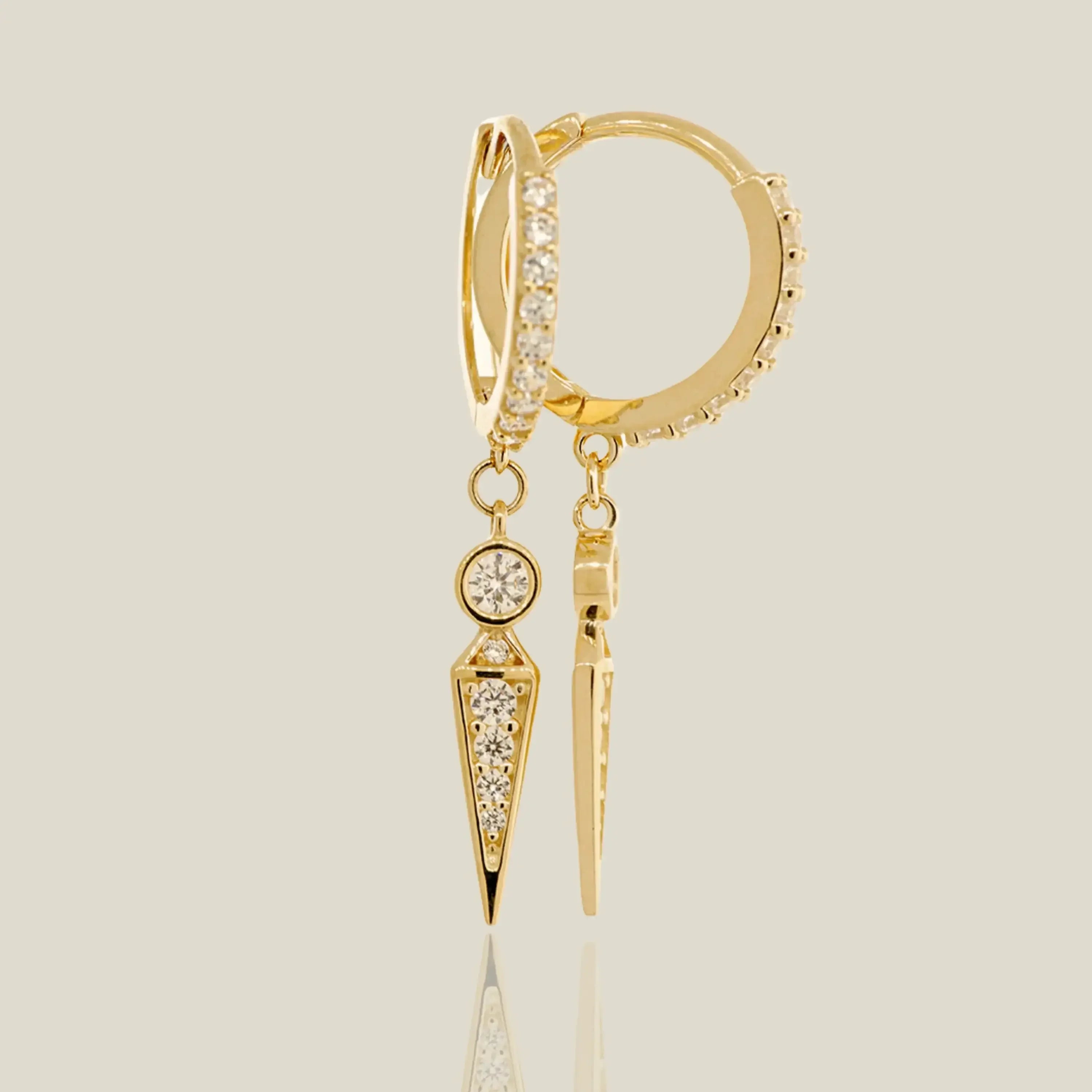 14K Solid Gold CZ Spike Round Drop Huggie Earring (Pair, Single) – Anygolds