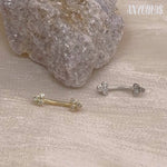 14K Solid Gold Diamond Trinity Floral Curved Barbell – Anygolds