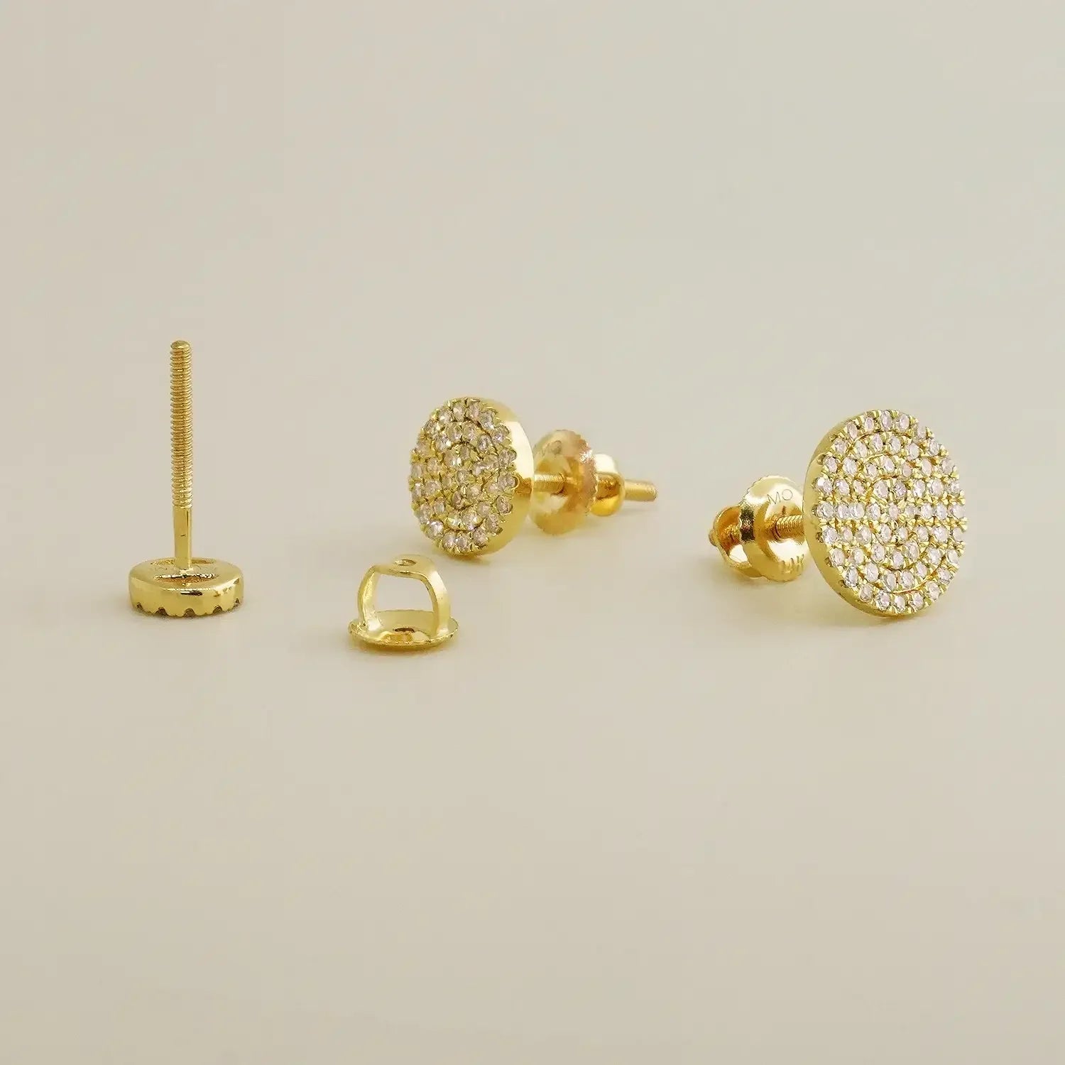 14K Solid Gold Diamond Micro-pavé Round Stud Earrings – Anygolds