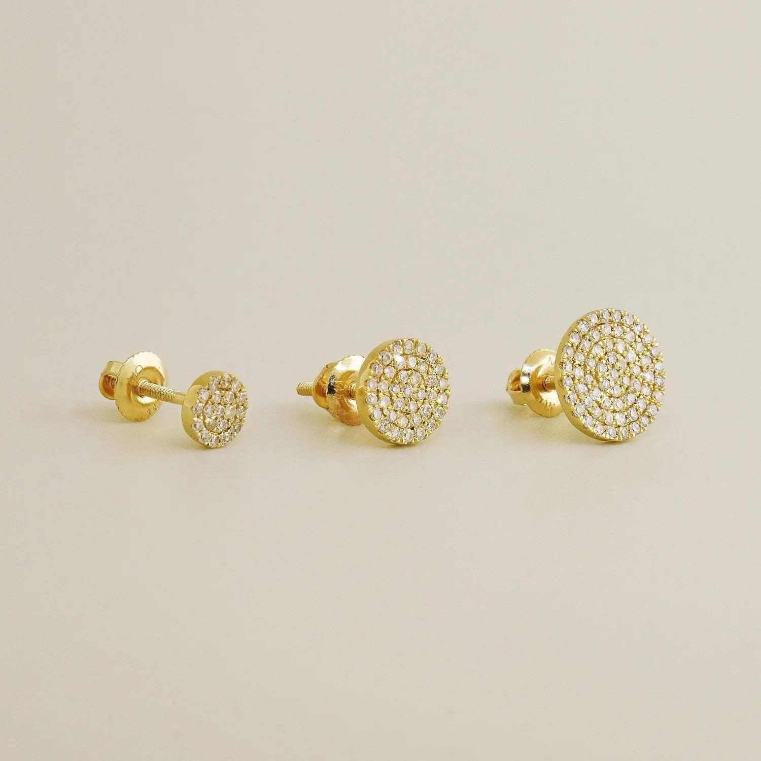 14K Solid Gold Diamond Micro-pavé Round Stud Earrings – Anygolds