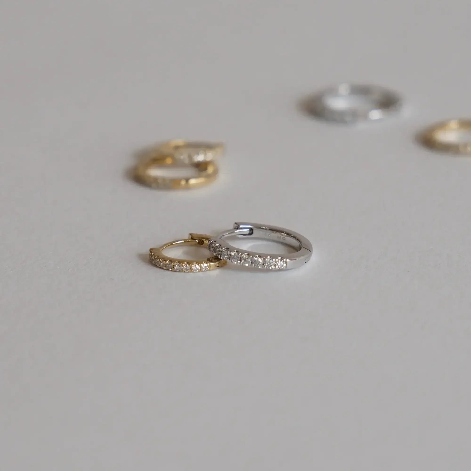 14K Solid Gold Diamond Round Eternity Hoop (Single, Pair) – Anygolds