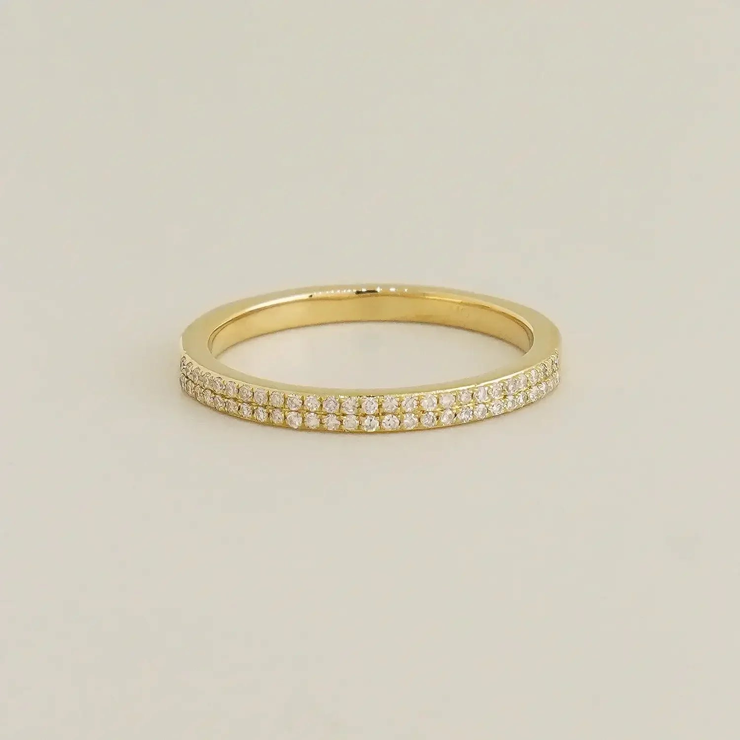 14K Solid Gold Double Row Pavé Diamond Ring – Anygolds