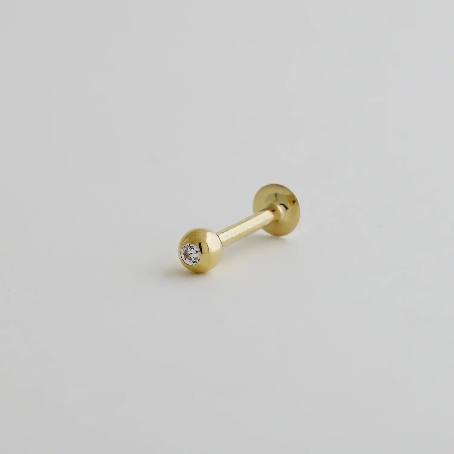 14K Solid Gold CZ Ball Labret Stud – Anygolds
