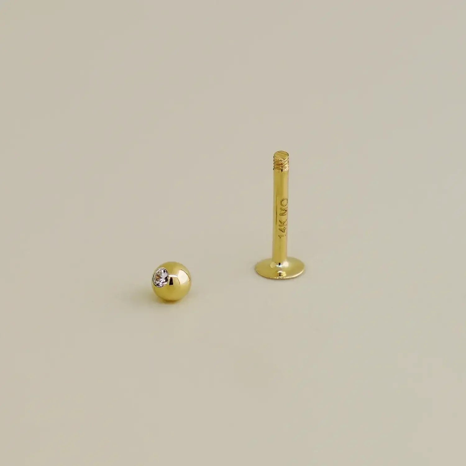 14K Solid Gold CZ Ball Labret Stud – Anygolds