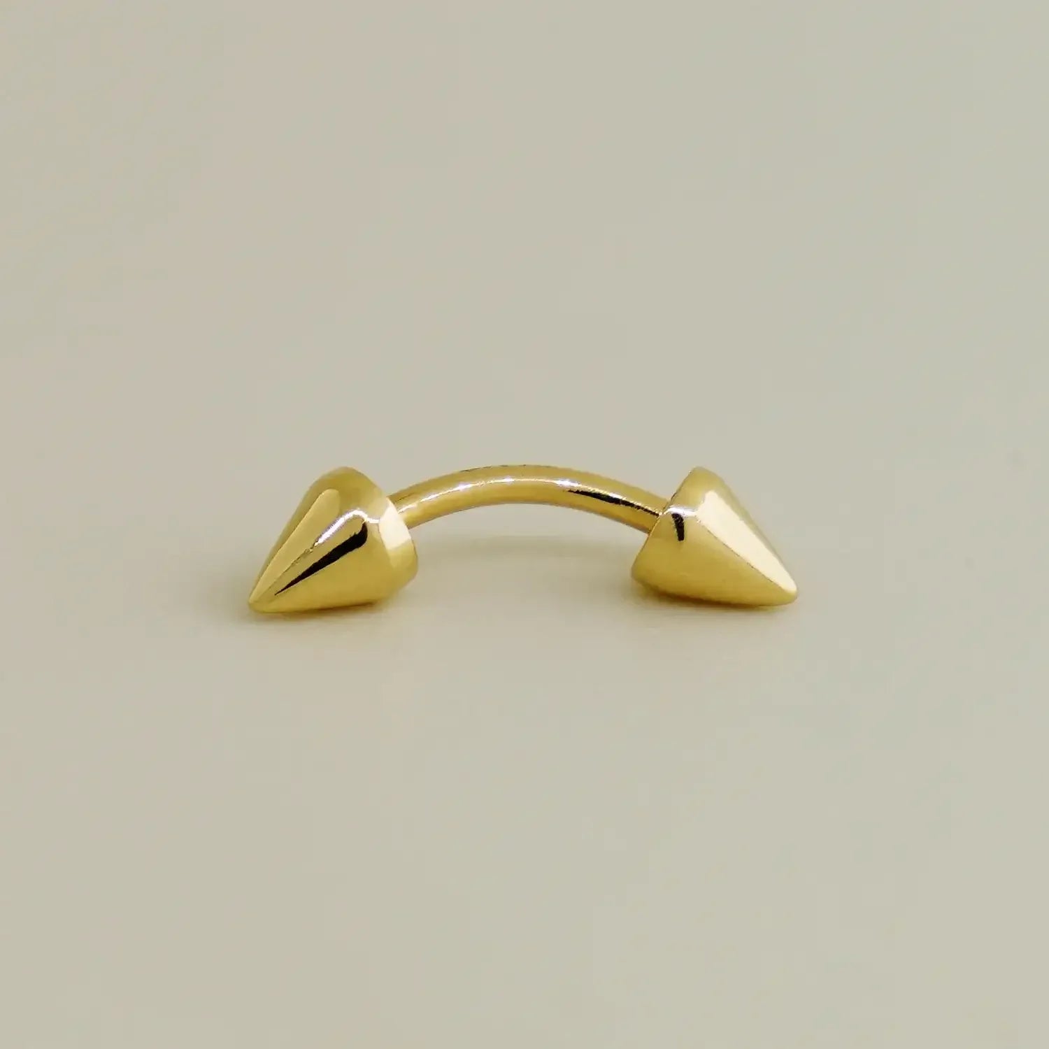 14K Solid Gold Double Spike Curved Barbell – Anygolds