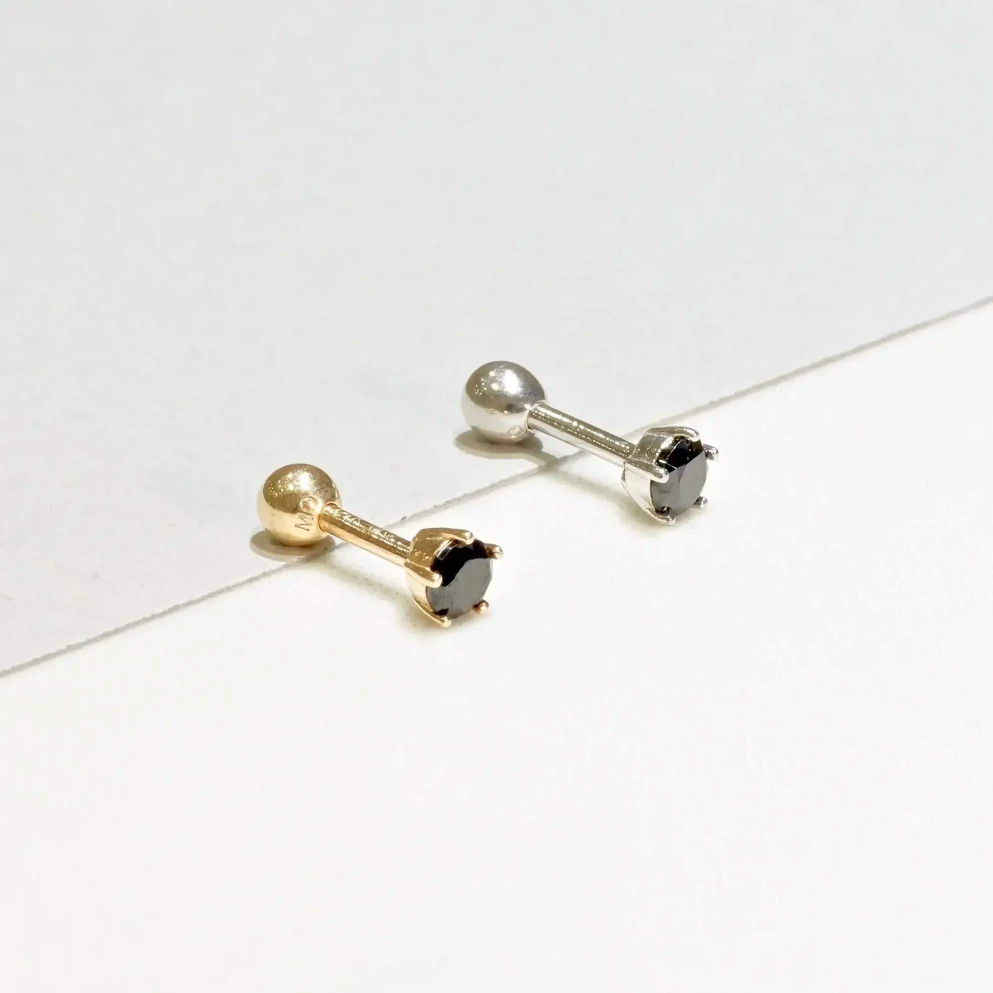 14K Solid Gold Black CZ Round Stud – Anygolds