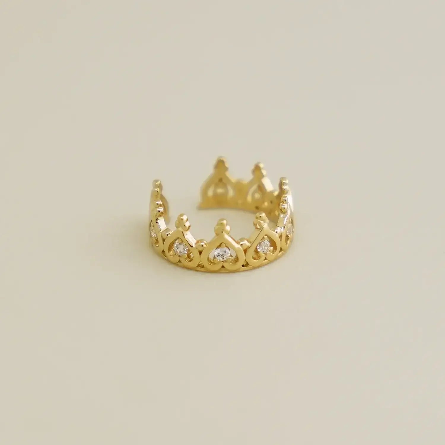14K Solid Gold CZ Heart Tiara Ear Cuff – Anygolds