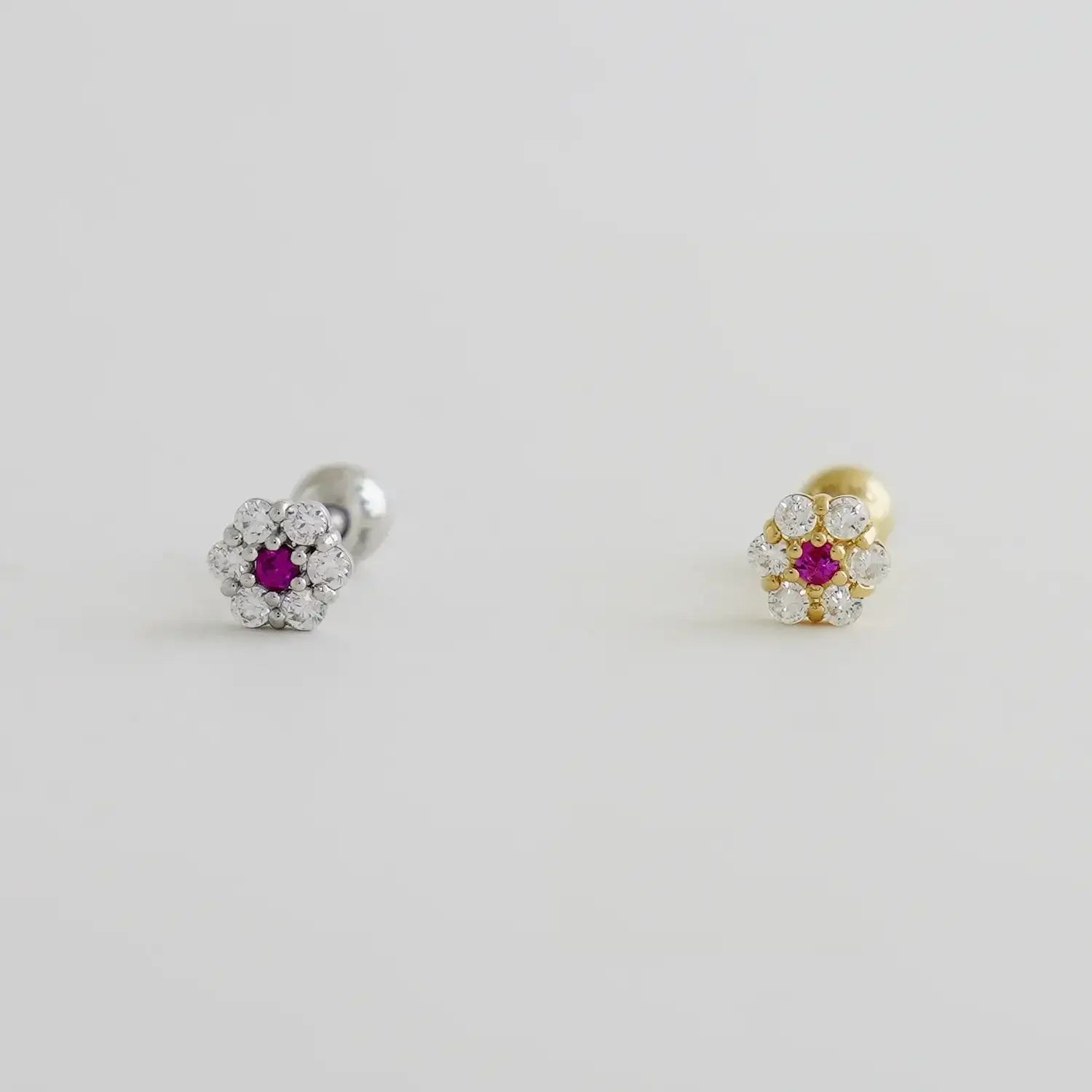 14K Solid Gold Ruby Flower Stud – Anygolds