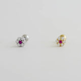 14K Solid Gold Ruby Flower Stud – Anygolds