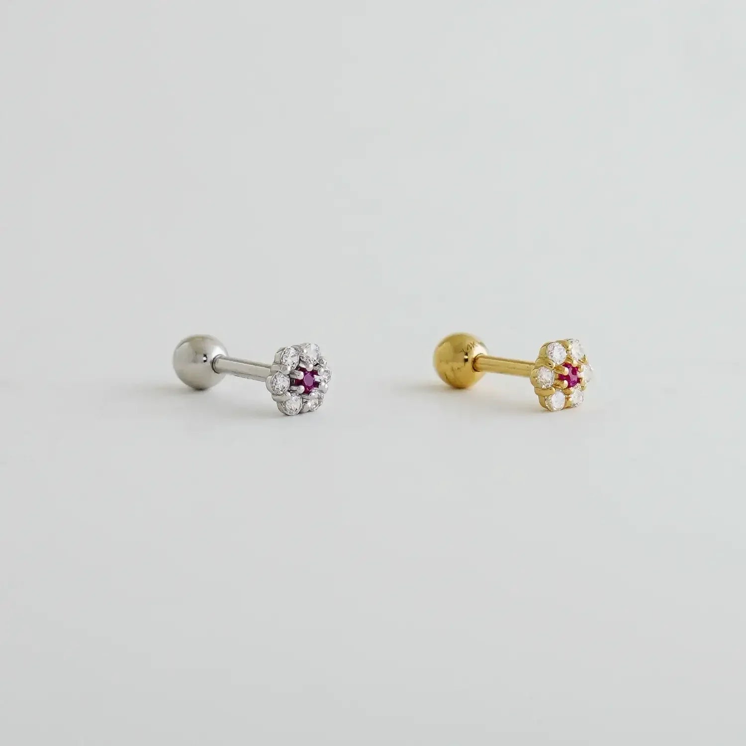 14K Solid Gold Ruby Flower Stud – Anygolds